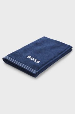Katoenen gastenhanddoek met logostiksel als contrast, Donkerblauw