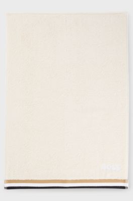 Cotton-jacquard guest towel with piping and logo, Light Beige