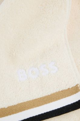 Cotton-jacquard guest towel with piping and logo, Light Beige