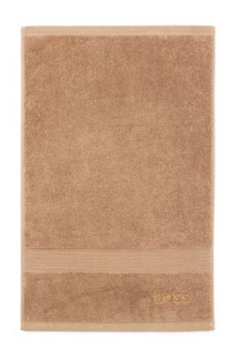 Aegean-cotton guest towel with tonal logo, Brown
