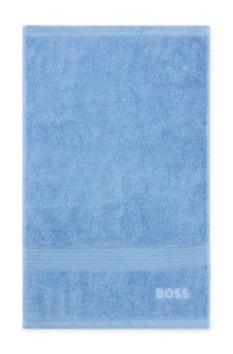 Aegean-cotton guest towel with tonal logo, Blue
