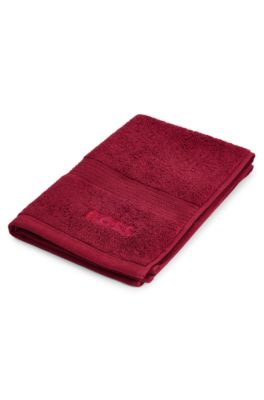 Aegean-cotton guest towel with tonal logo, Dark Red