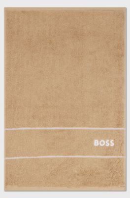 Asciugamano per ospiti in cotone con logo bianco ricamato, Beige