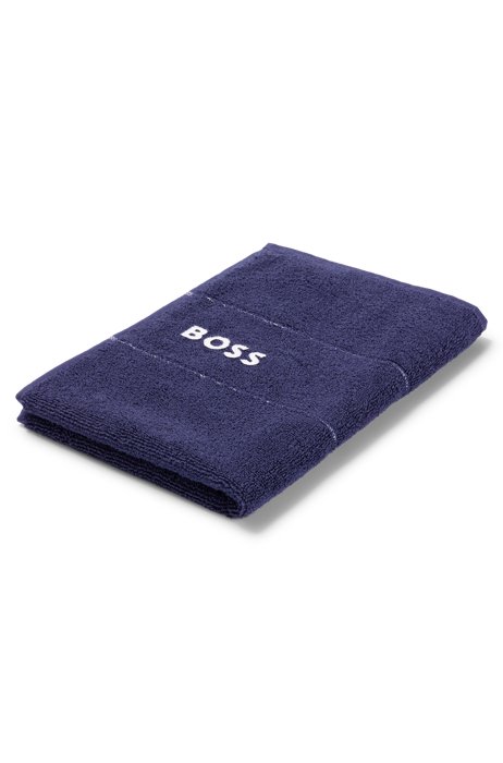 Egyptian-cotton guest towel with contrast logo, Dark Blue