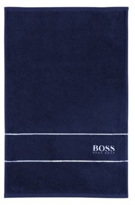 Serviette de toilette en coton avec logo brod&eacute;, Bleu fonc&eacute;