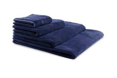 Serviette de toilette en coton avec logo brod&eacute;, Bleu fonc&eacute;
