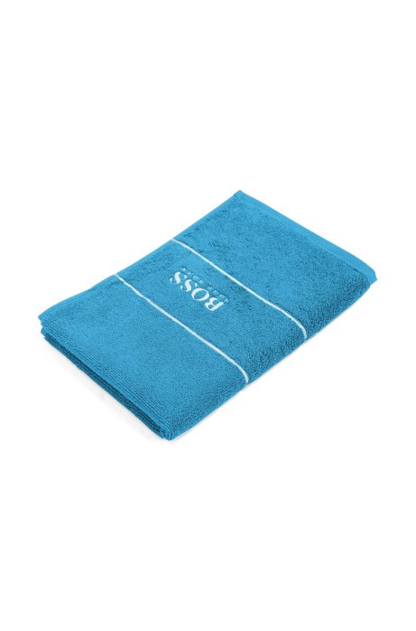 Finest Egyptian cotton guest towel with logo border, Blue
