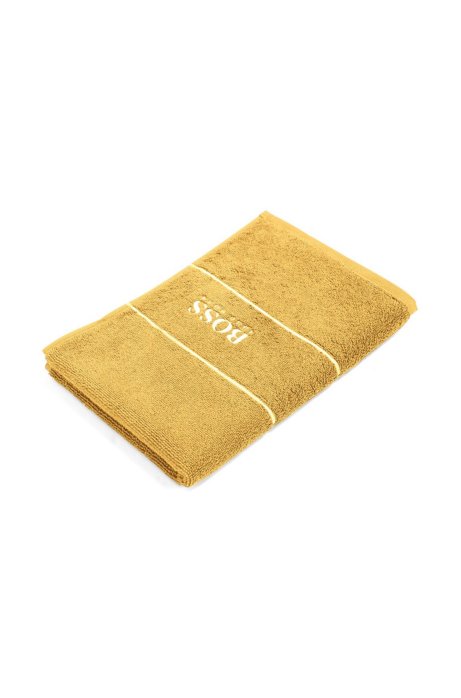 Finest Egyptian cotton guest towel with logo border, Yellow