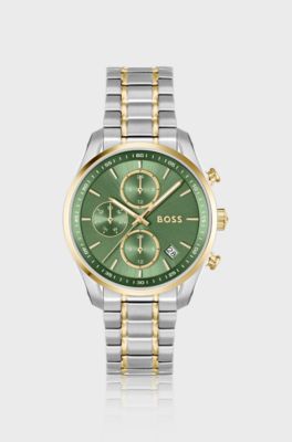 GRAND TOUR LADIES Two-tone watch with green dial and five-link bracelet, Silver