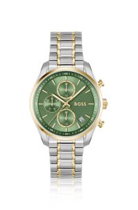 Reloj a dos tonos con esfera verde y pulsera de cinco eslabones, Plata