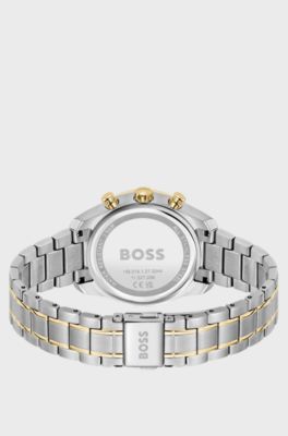 Orologio bicolore con quadrante verde e bracciale a cinque maglie, Argento