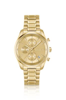 Gold-tone multifunction watch with curved case, Gold