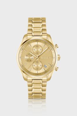 Gold-tone multifunction watch with curved case, Gold