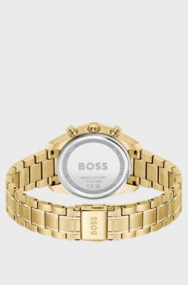 Gold-tone multifunction watch with curved case, Gold