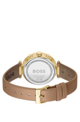 Gold-tone watch with T-bar case, Brown