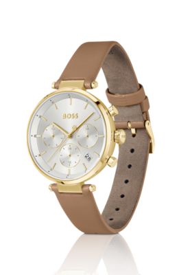 Gold-tone watch with T-bar case, Brown