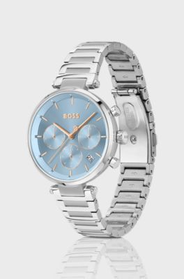 MAJESTY SPORT Stainless-steel T-bar watch with brushed baby-blue dial, Silver