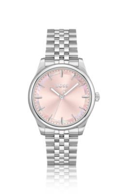 BOSS Domed link bracelet watch with mother of pearl inlay