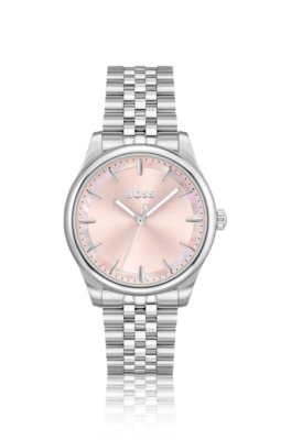 Montre avec insert en nacre et bracelet à maillons bombés