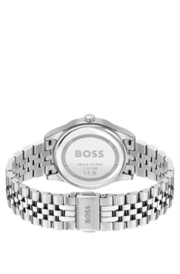 Domed-link bracelet watch with mother-of-pearl inlay, Silver