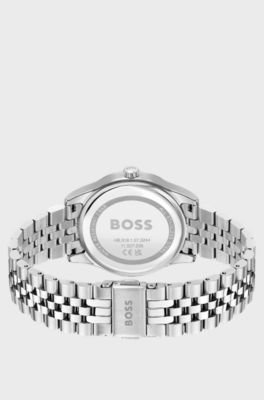 Domed-link bracelet watch with mother-of-pearl inlay, Silver