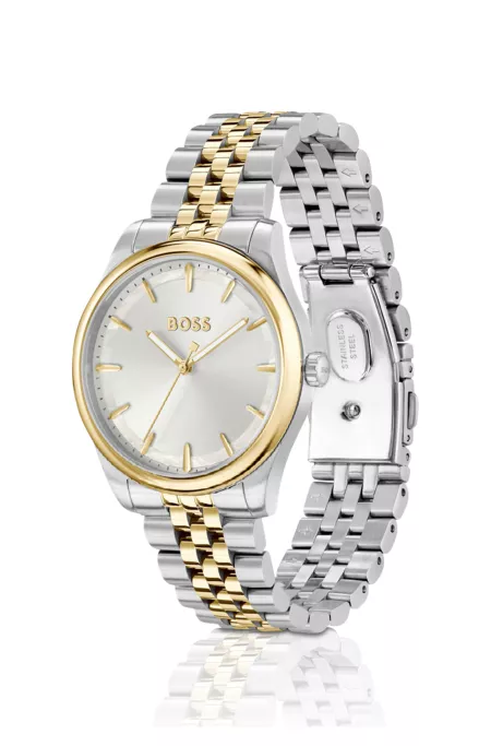 Two-tone watch with mother-of-pearl inlay