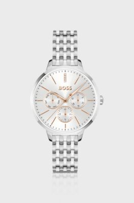 Crystal-studded watch, Silver
