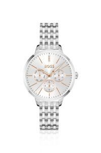 Montre argentée avec cadran orné de strass, Argent