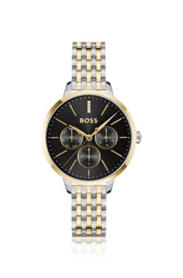 Montre en acier bicolore avec cadran noir orné de strass