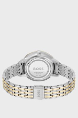 Crystal-studded black-dial watch in two-tone steel, Gold