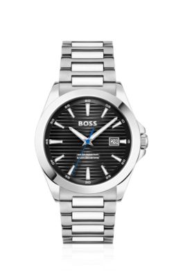 BOSS - Silver-tone watch with black grooved dial - Silver