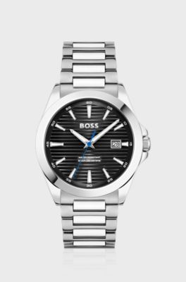 Strike silver-tone watch with ridged dial, Silver
