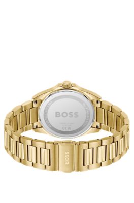 Rel&oacute;gio em tom dourado com mostrador com rebordo azul, Gold