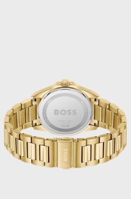 Gold-tone watch with blue ridged dial, Gold