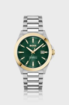 Goud- en zilverkleurig horloge met groene gegroefde wijzerplaat, Zilver