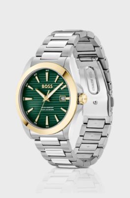 Goud- en zilverkleurig horloge met groene gegroefde wijzerplaat, Zilver