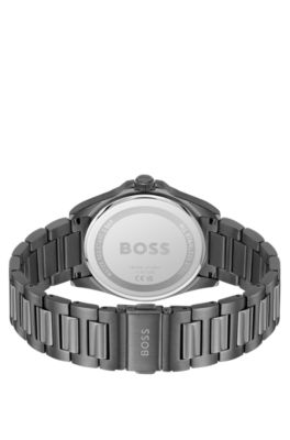 Grau beschichtete Uhr mit blauem geriffeltem Zifferblatt, Dunkelgrau