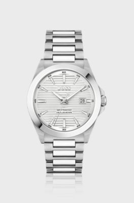 Strike stainless-steel watch with ridged dial, Silver