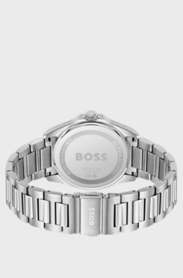 Strike stainless-steel watch with ridged dial, Silver