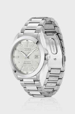 Strike stainless-steel watch with ridged dial, Silver