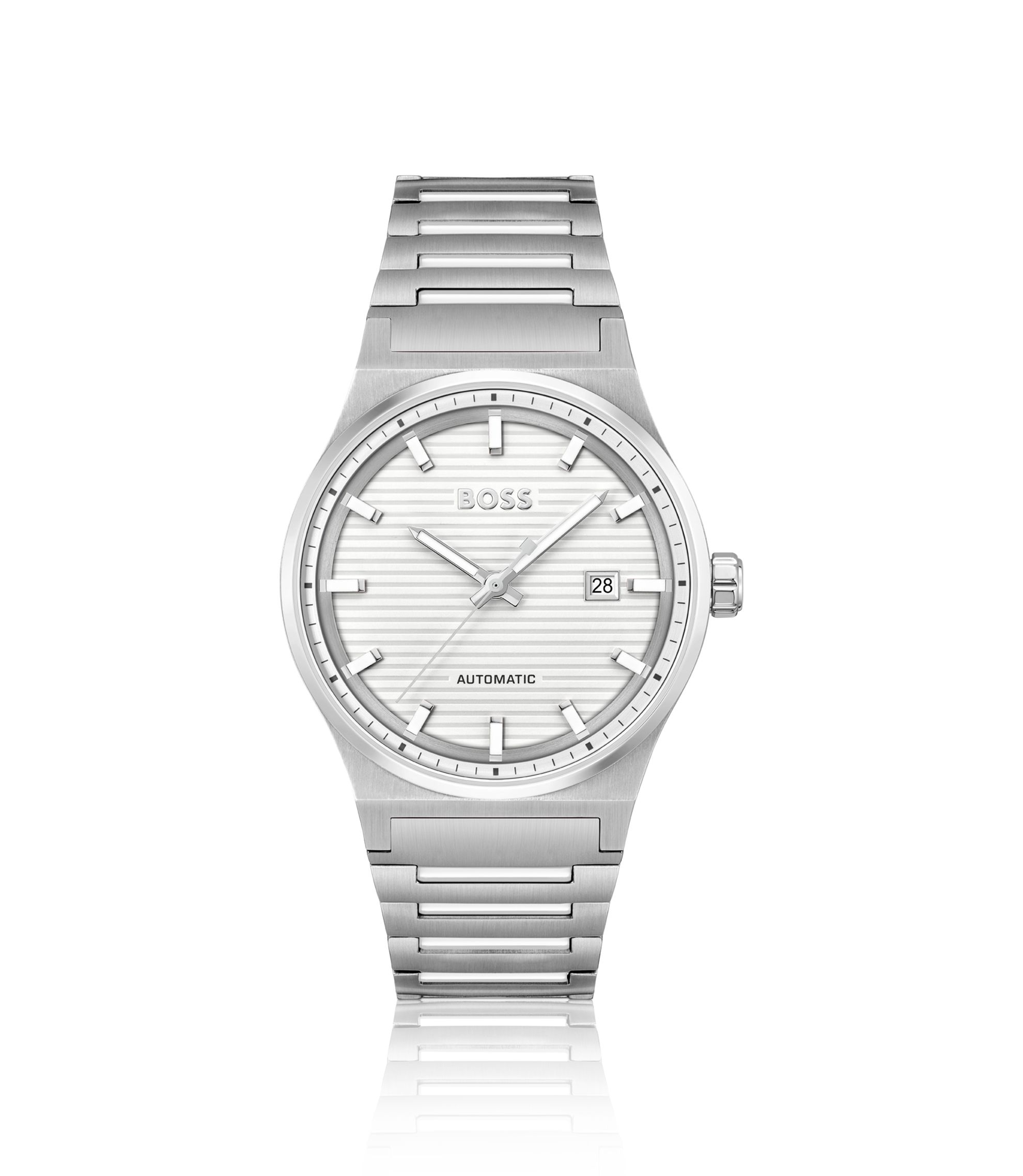 BOSS Montre automatique argentée à cadran rainuré blanc Argent
