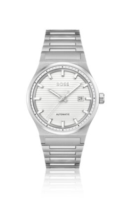 Montre automatique argentée à cadran rainuré blanc