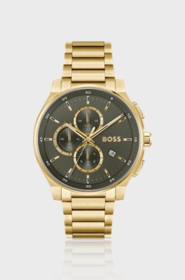 Gold-tone chronograph watch with matte layered dial, Gold