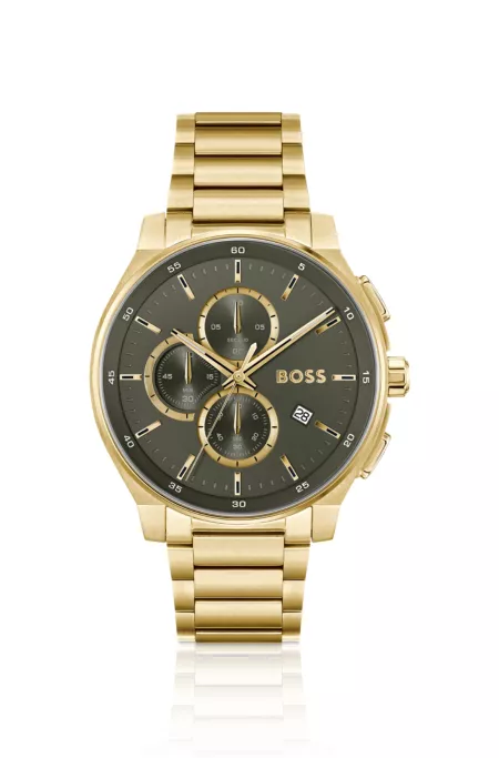 Gold-tone chronograph watch with matte layered dial
