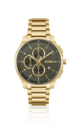 Montre chronographe dorée à cadran mat effet superposé