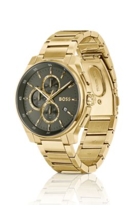Gold-tone chronograph watch with matte layered dial, Gold