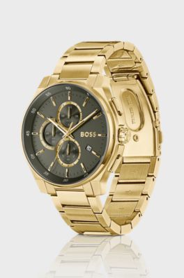 Gold-tone chronograph watch with matte layered dial, Gold