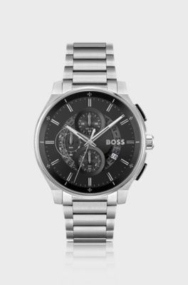 Stainless-steel chronograph watch with transparent dial, Silver