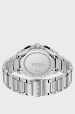 Stainless-steel chronograph watch with transparent dial, Silver