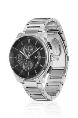 Stainless-steel chronograph watch with transparent dial, Silver